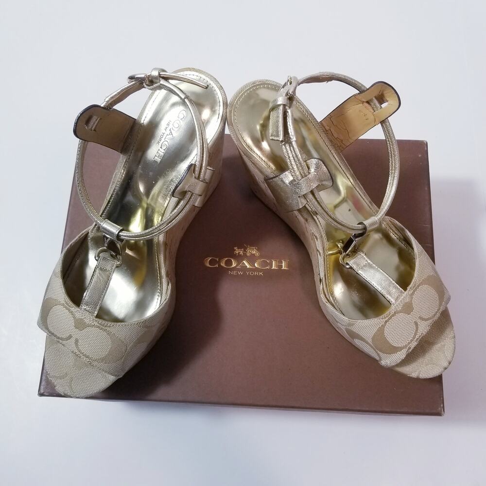 Coach Ivory Metallic Cork Wedge Sandals - Picture 3 of 13